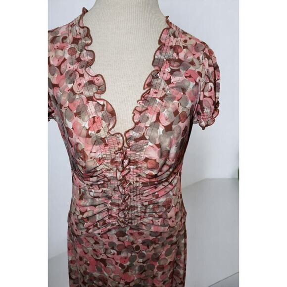 Connected Apparel Sheer Mesh Ruched Dress – Size 6 – Pink & Taupe Dot Print – - Picture 3 of 6